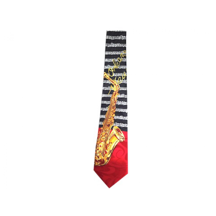 767REDTIE - Black and Red Tie with Large Sax