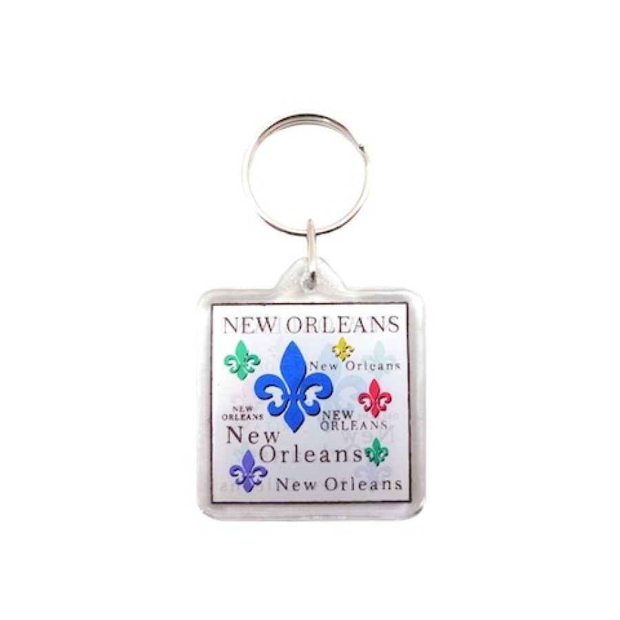 Fleur De Lis Square Lucite Keychain