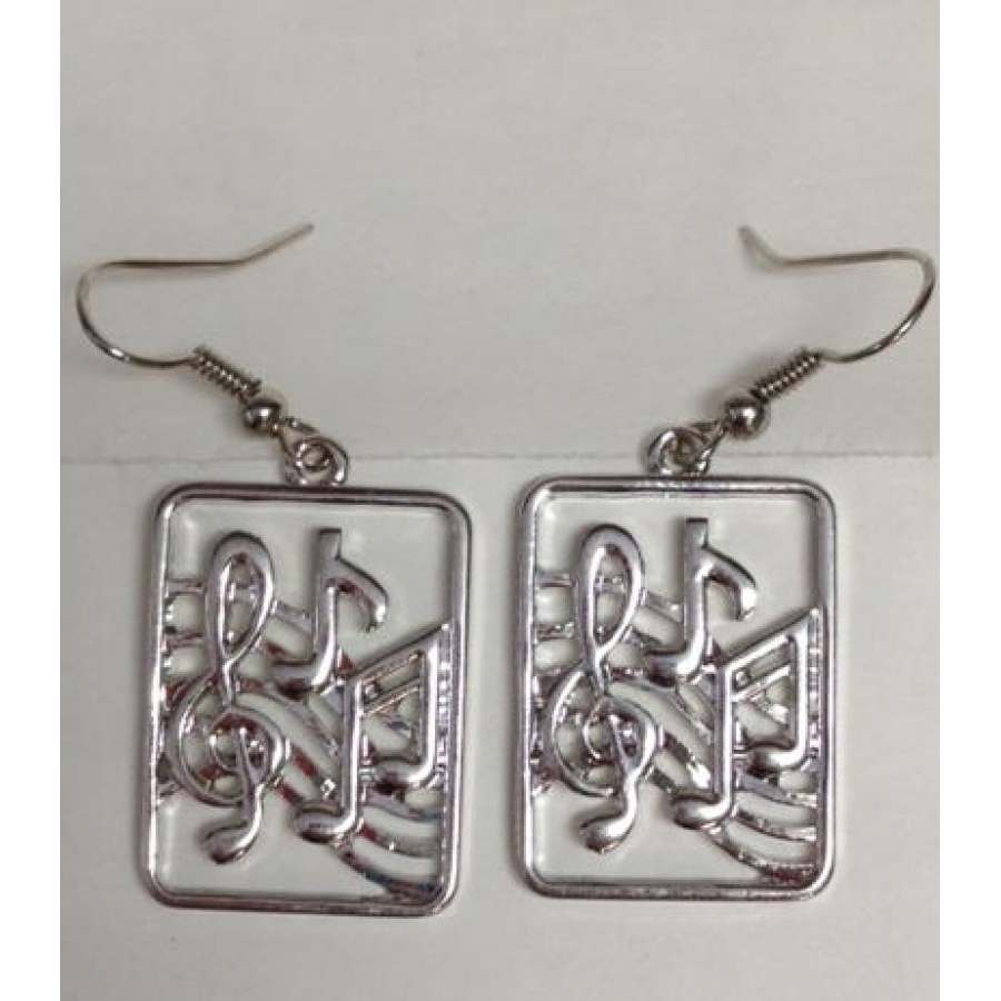 EFHMUNOSQ - Silver Music Notes Square Earrings