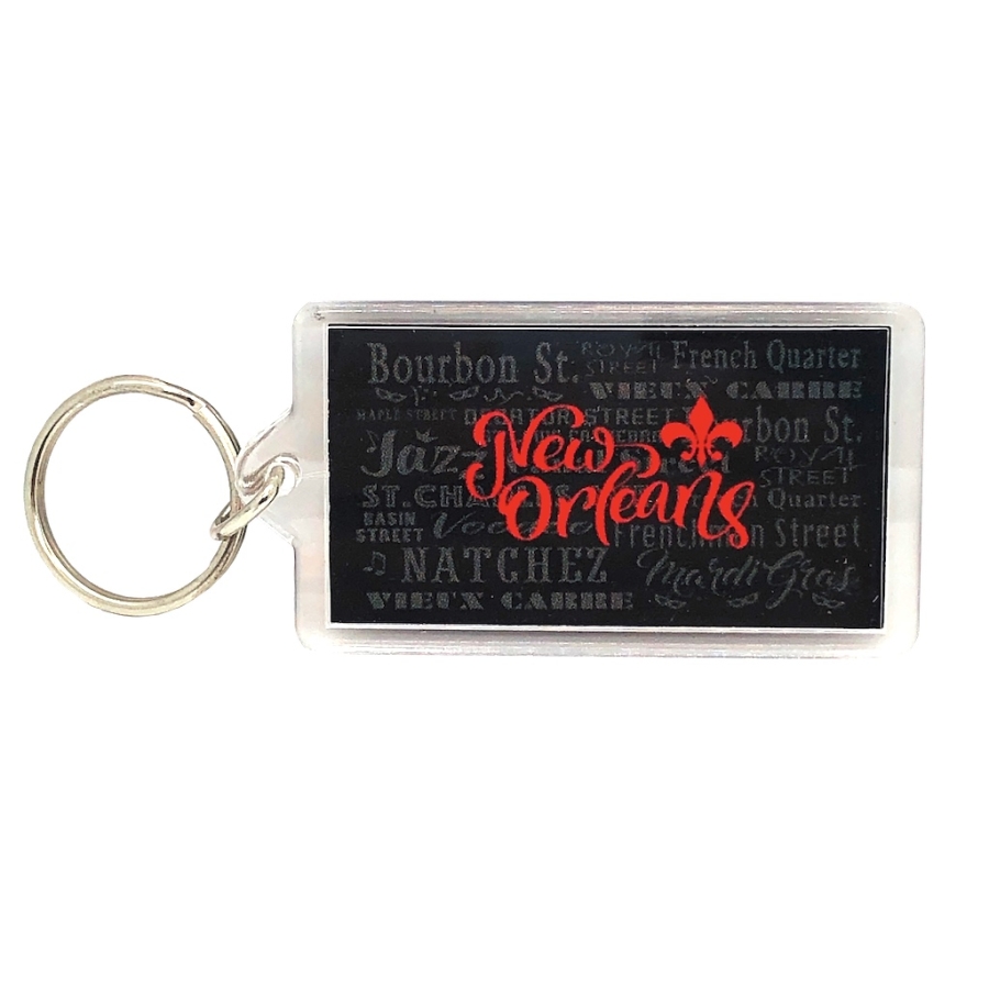 Red on Black Lucite Keychain