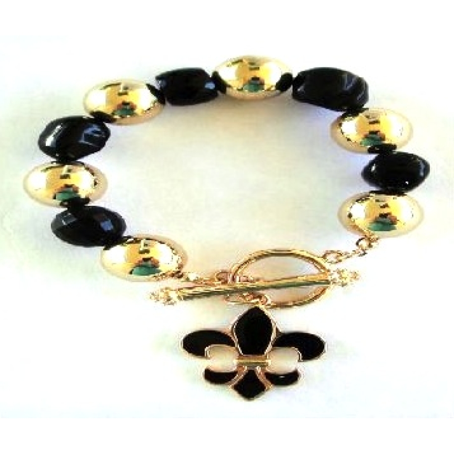 BRLB - Black and Gold Large Beads with FDL Charm