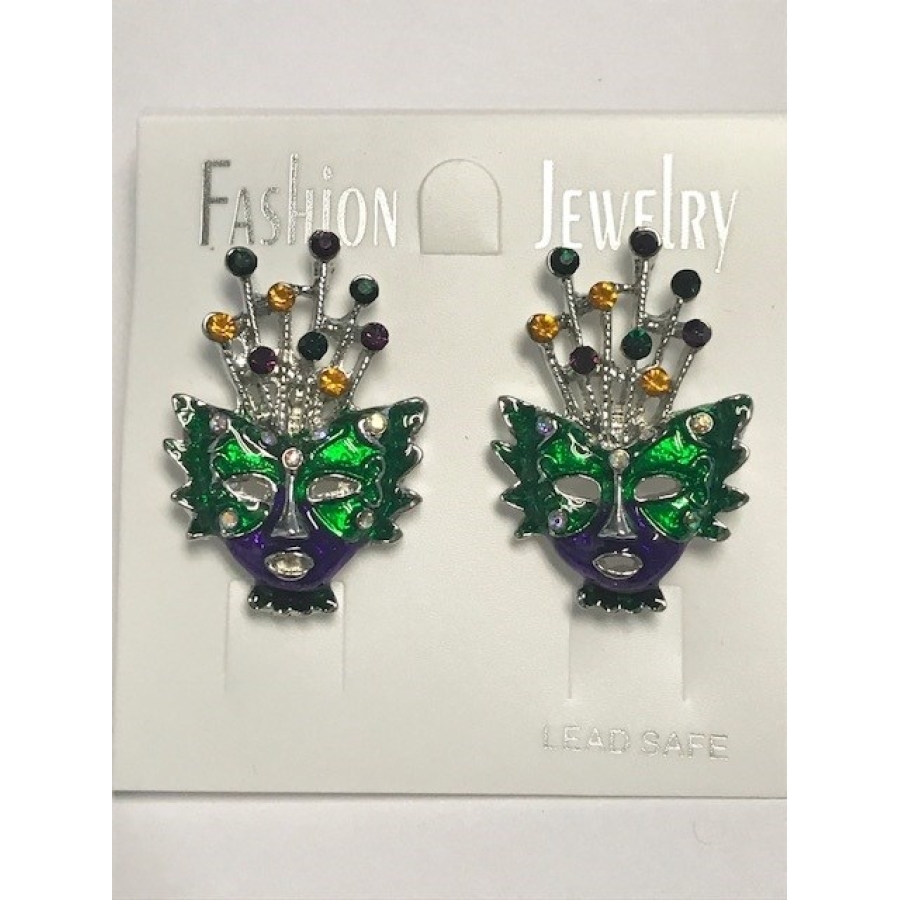 EPMSCS - Green Purple Mask with Silver Spikes Earring