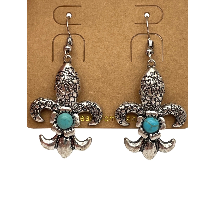 EFTS - Silver Floral FDL with Turquoise Stone Earrings