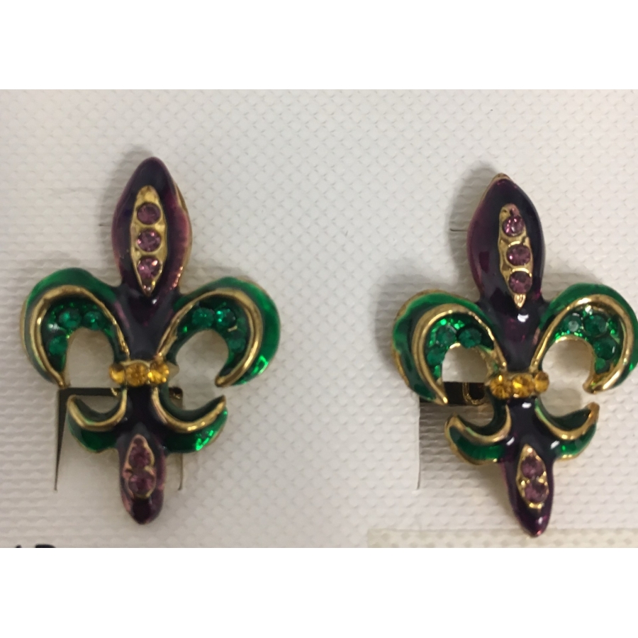 CLIP-ON Earrings - FDL Purple, Green and Gold