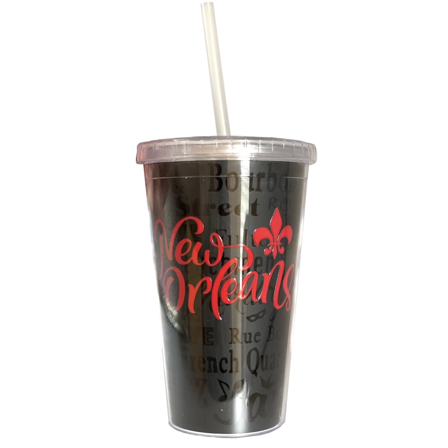 Red on Black Straw Cup