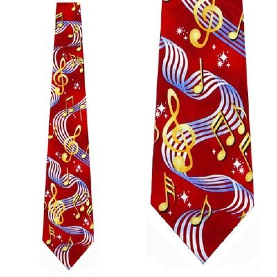 1052TIE - Red with Wavy Musical Score Tie