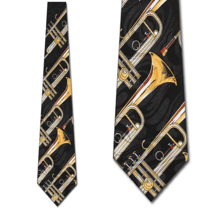 135Tie - Black Tie with Trumpets