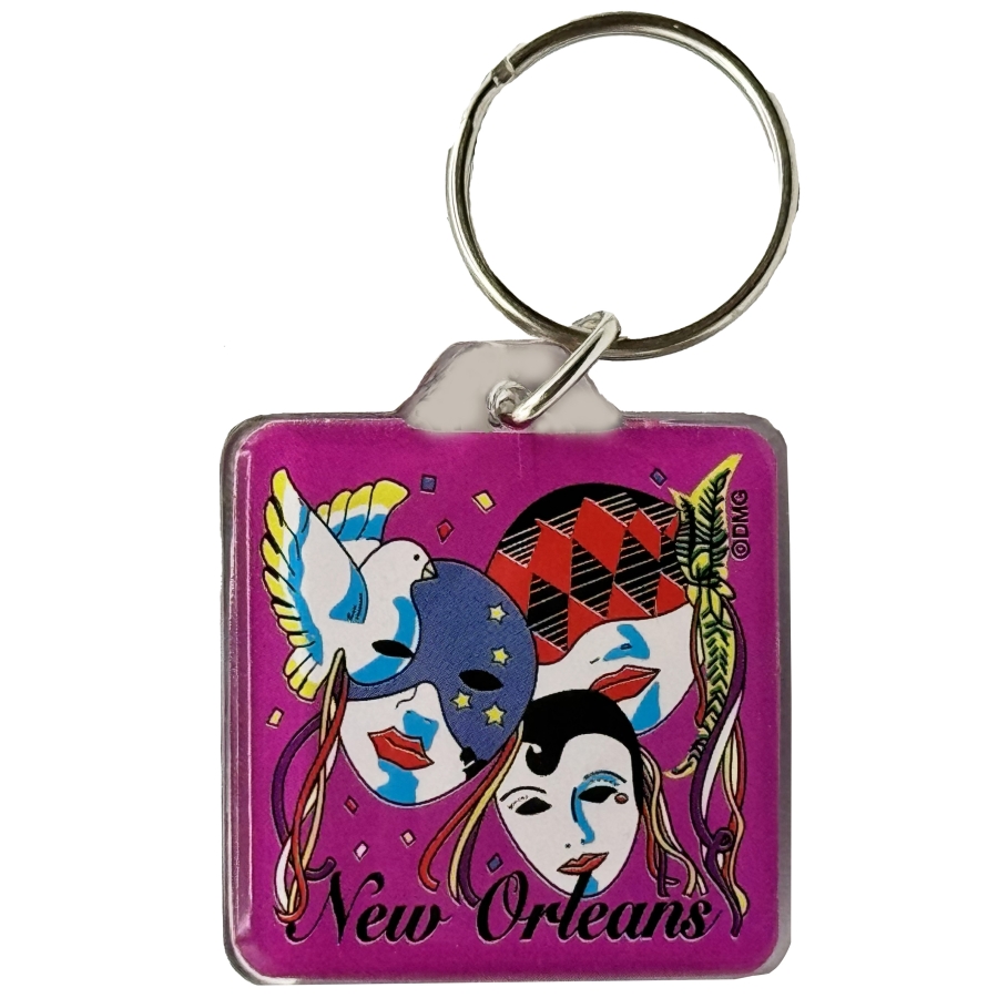 Multi-Mask Square Lucite Keychain