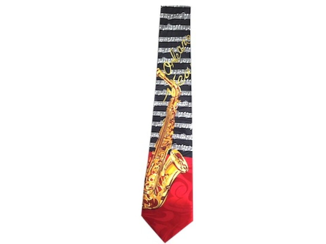 767REDTIE - Black and Red Tie with Large Sax