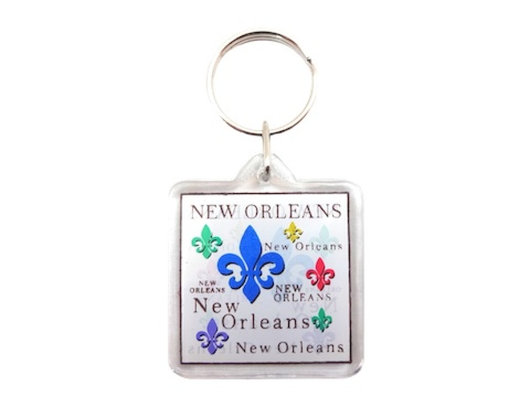 Fleur De Lis Square Lucite Keychain