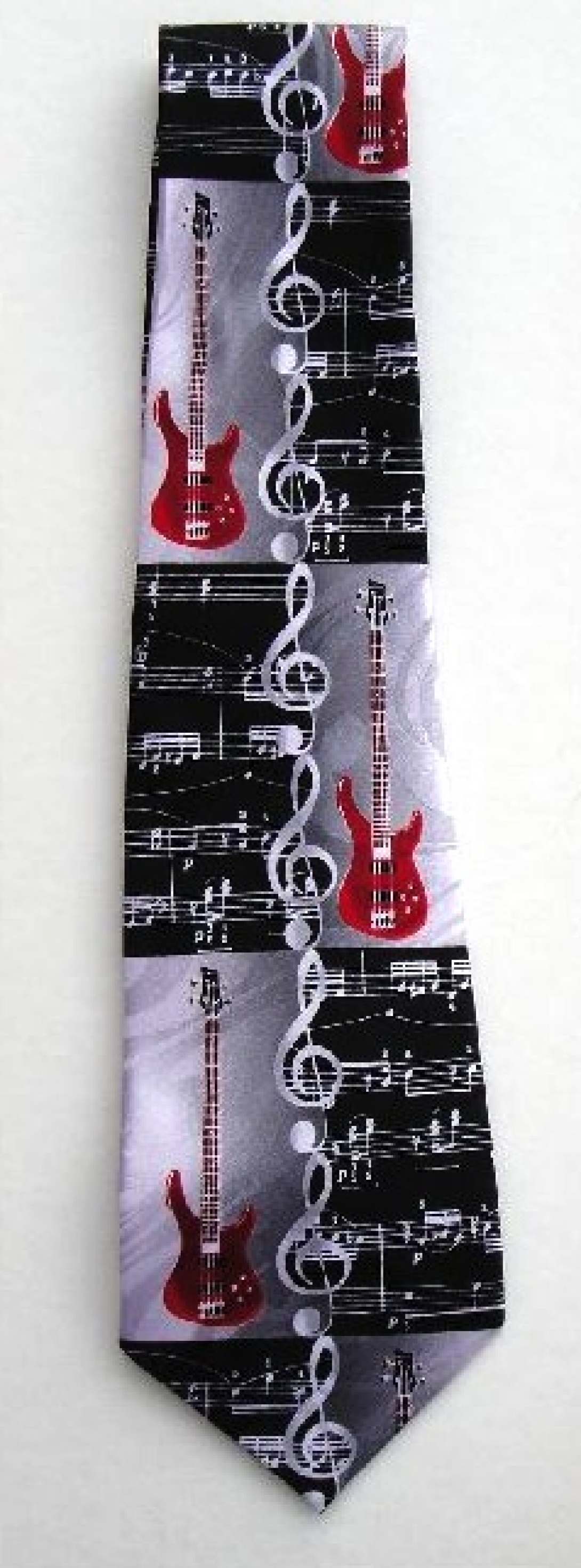 1640Tie - Red, Black and White Notes with Guitars