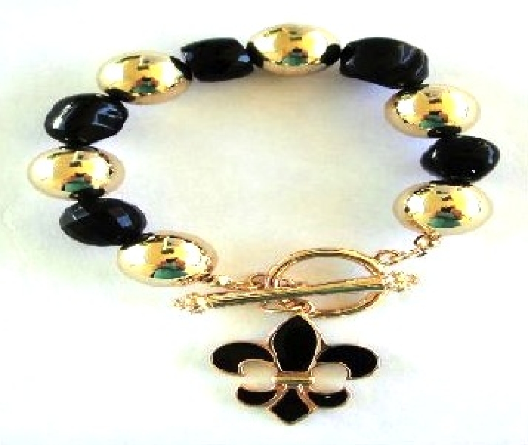 BRLB - Black and Gold Large Beads with FDL Charm