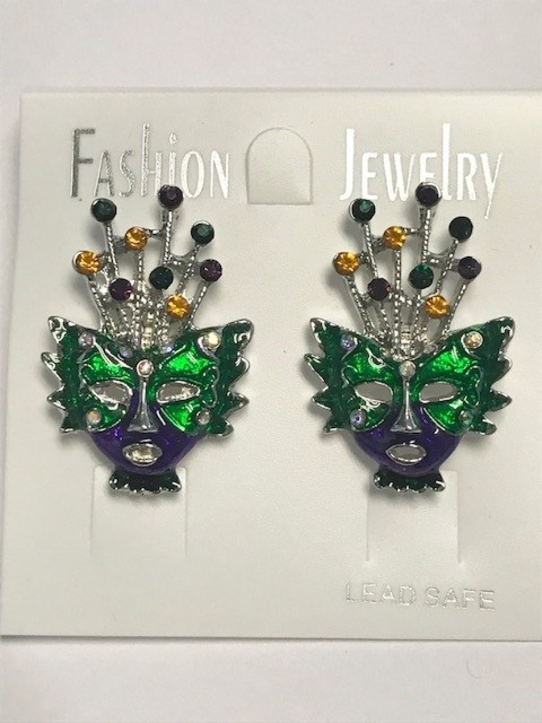 EPMSCS - Green Purple Mask with Silver Spikes Earring