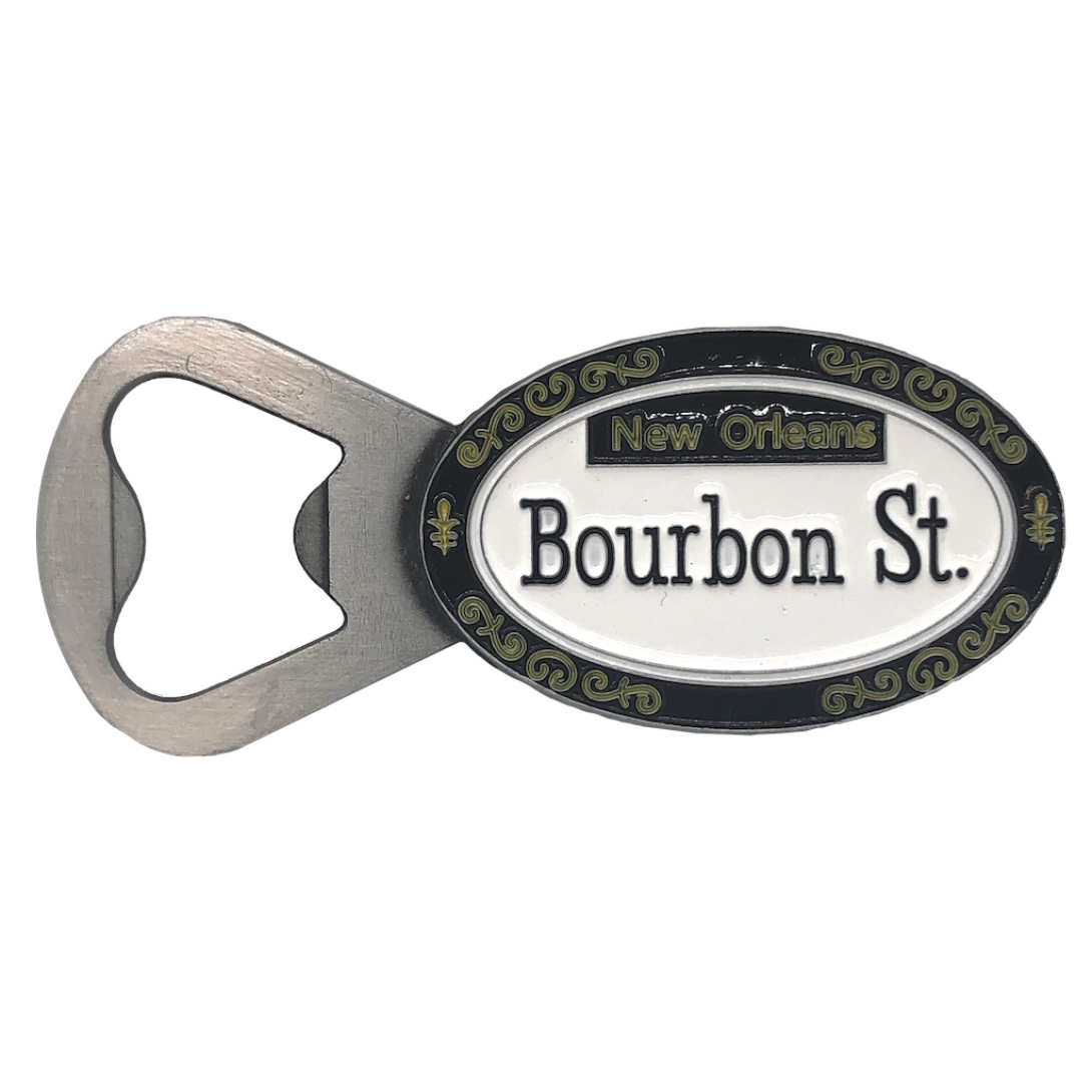 Oval Bourbon St. Pewter Bottle Opener Magnet