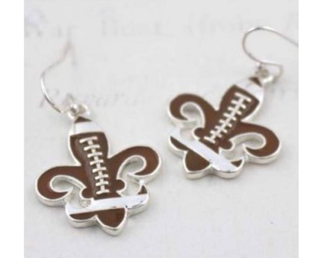 EFFB - FDL Brown and Silver Football Earrings