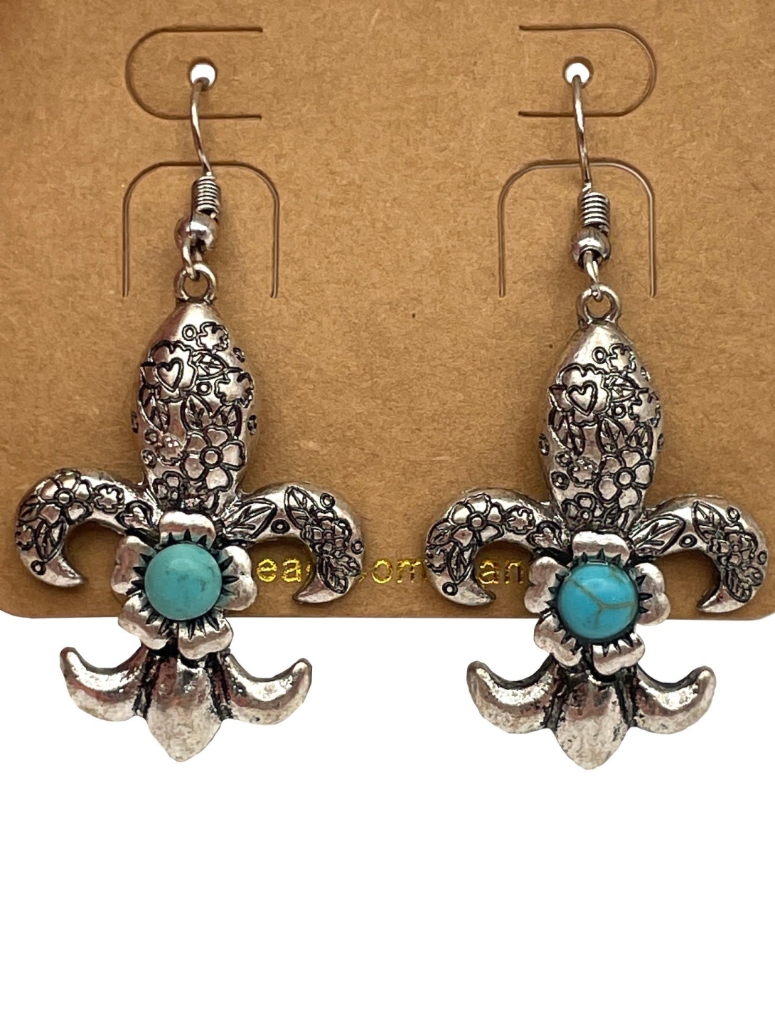 EFTS - Silver Floral FDL with Turquoise Stone Earrings