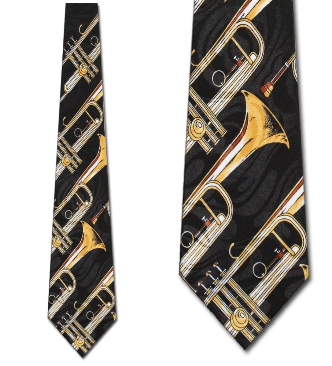 135Tie - Black Tie with Trumpets