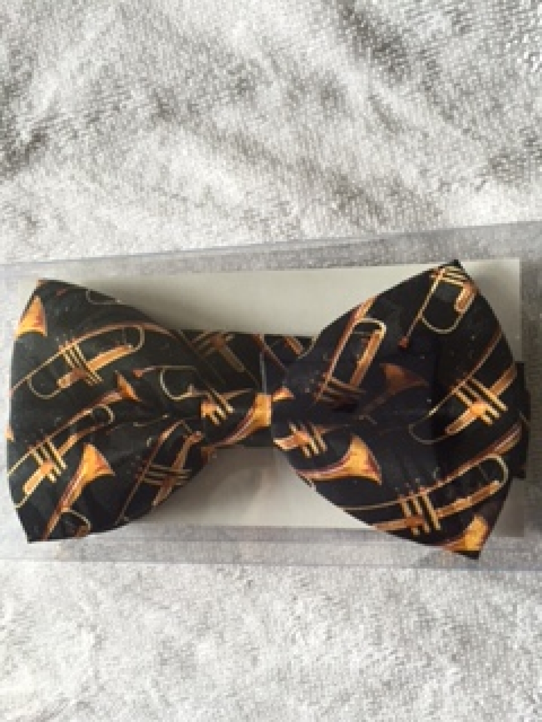 Black Bowtie with Gold Trumpets